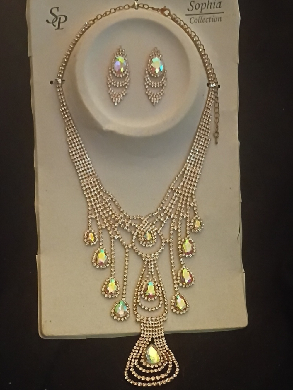 Sophia Collection Gold Crystal Cascade Necklace & Earrings Set